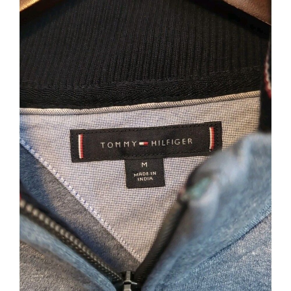 Tommy Hilfiger Mens Medium M Blue Quarter Zip Sweatshirt Pullover Sweater 1/4 - Picture 3 of 5